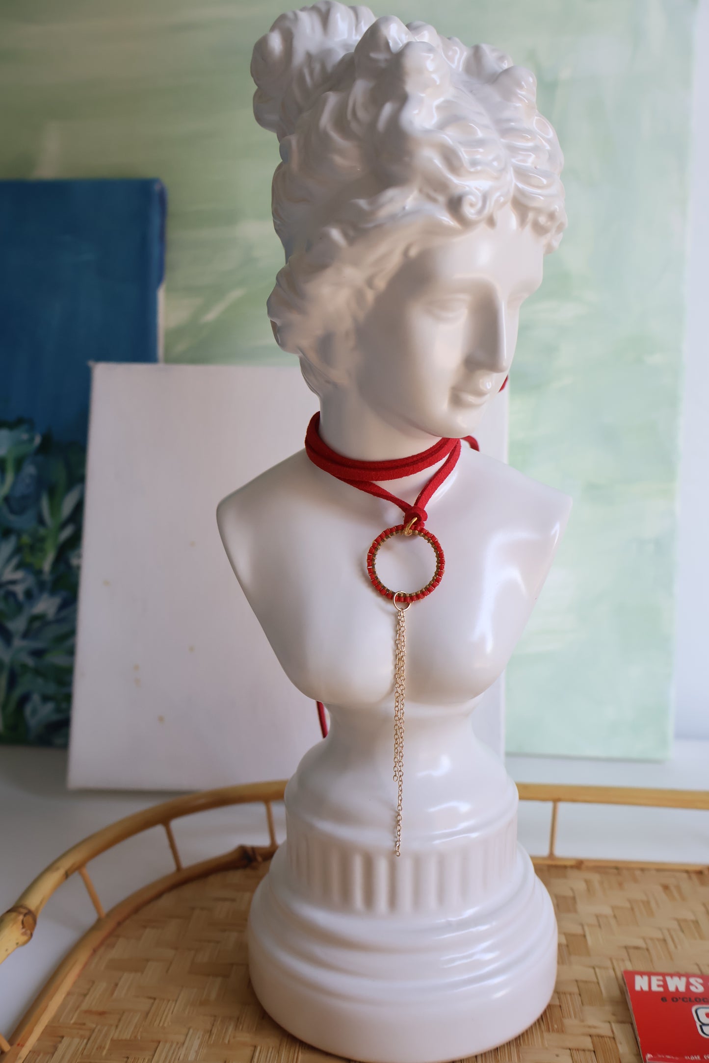 Red Eclipse Leather Wrap Necklace