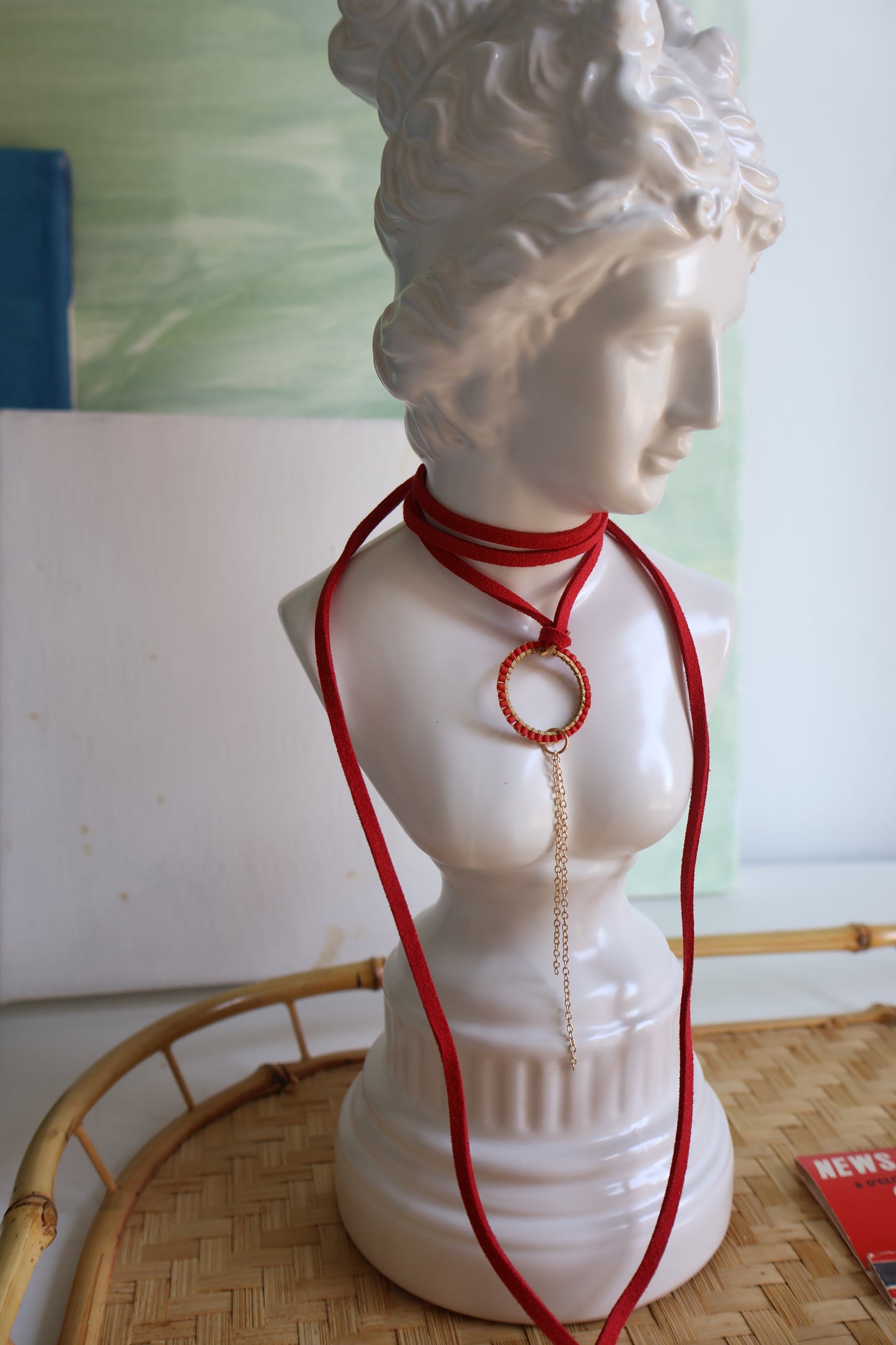 Red Eclipse Leather Wrap Necklace