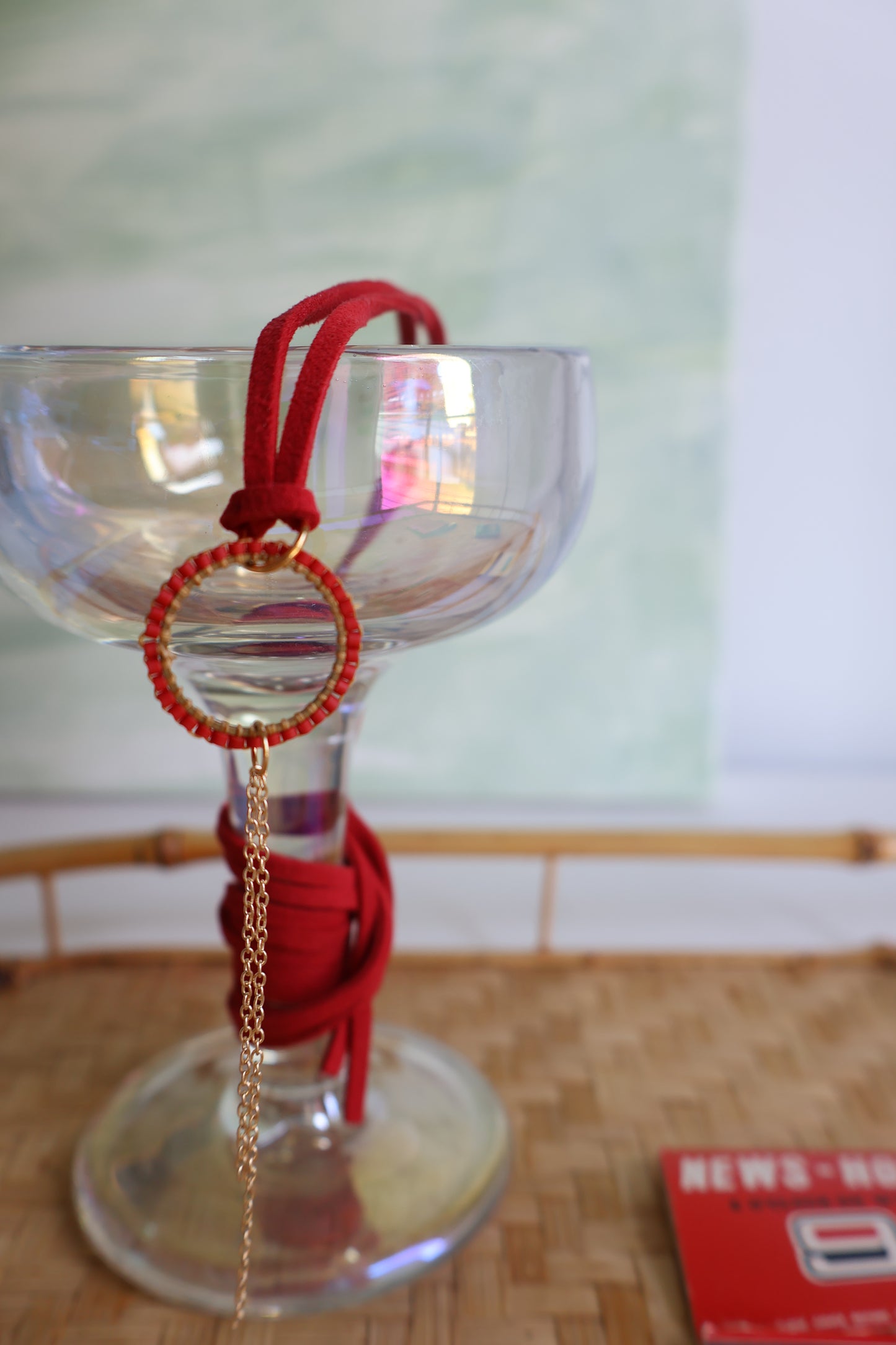 Red Eclipse Leather Wrap Necklace