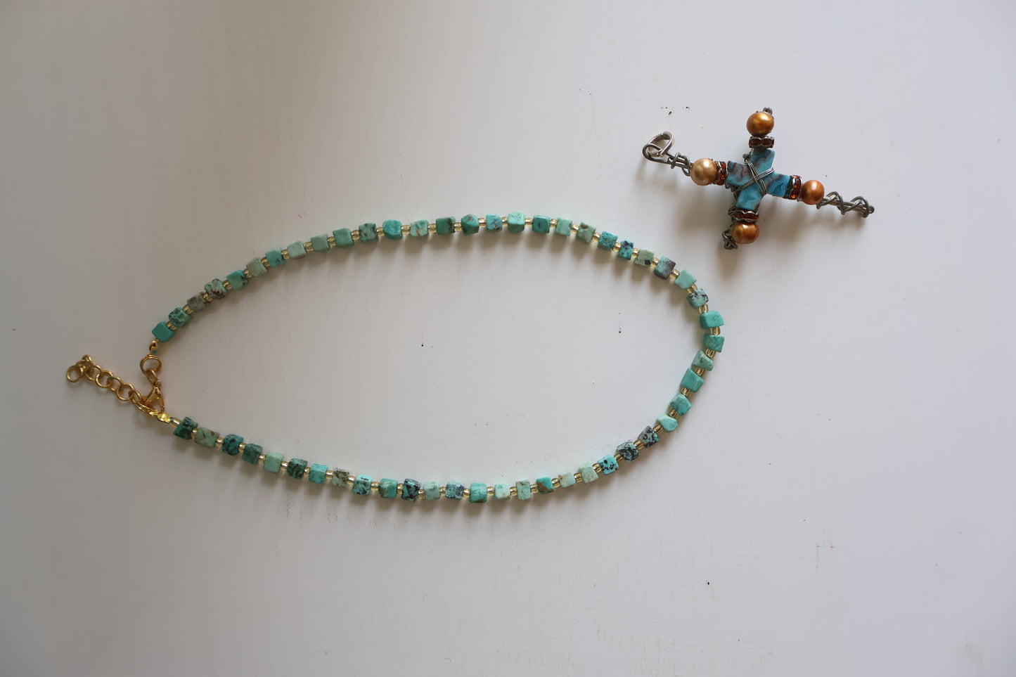 Rust & Stone Turquoise Necklace | Detachable Cross Pendant