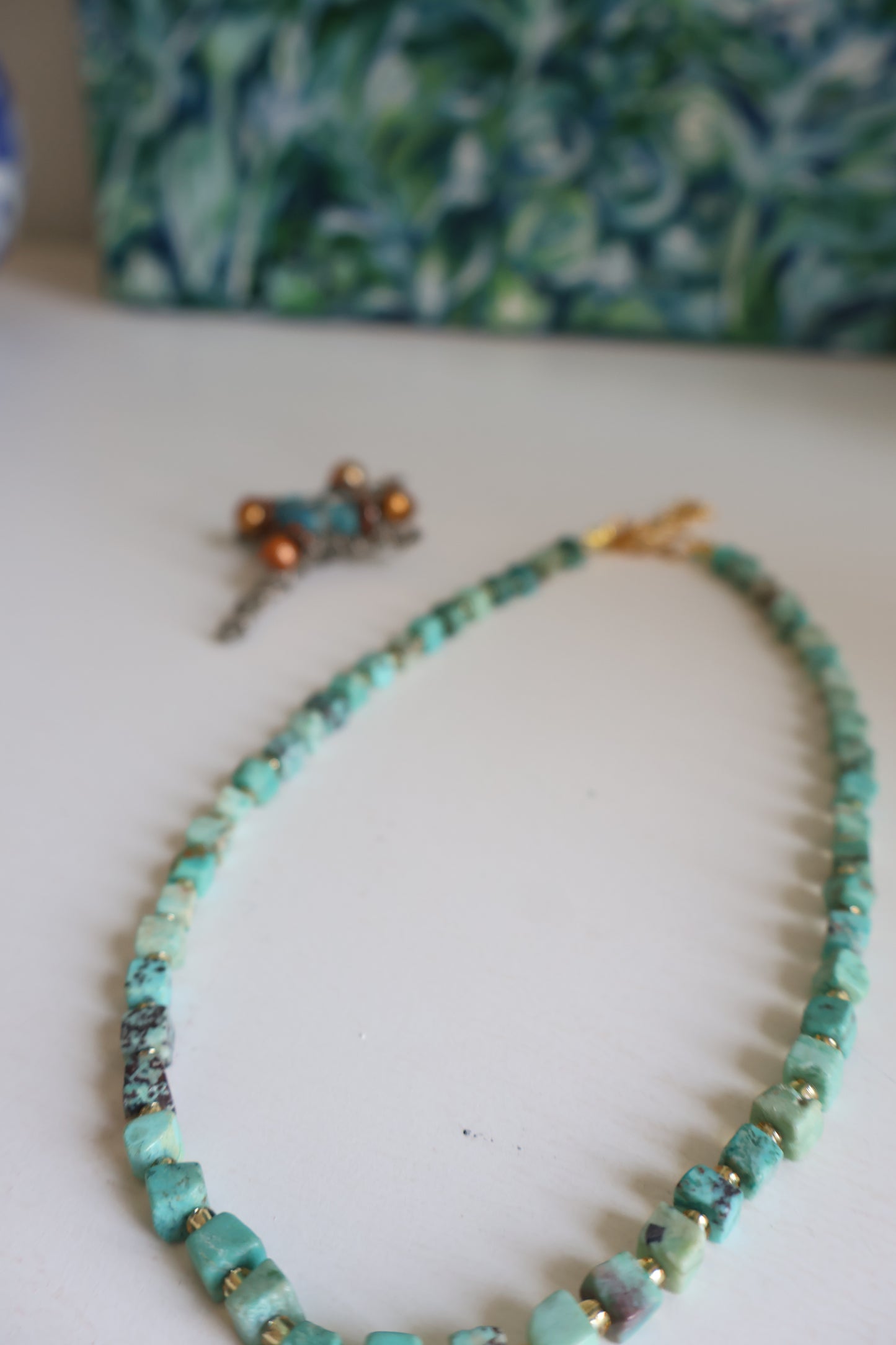 Rust & Stone Turquoise Necklace | Detachable Cross Pendant