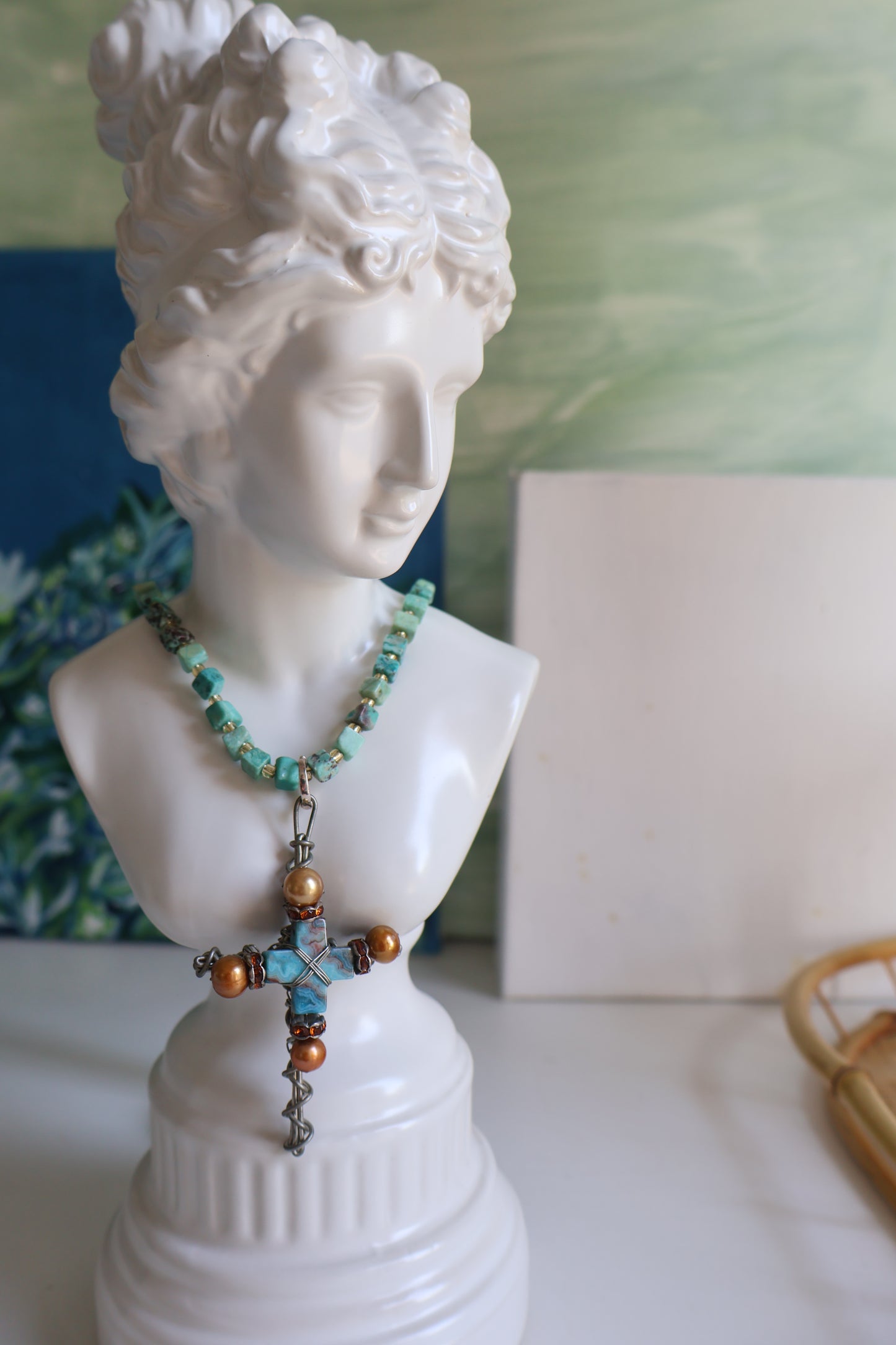 Rust & Stone Turquoise Necklace | Detachable Cross Pendant