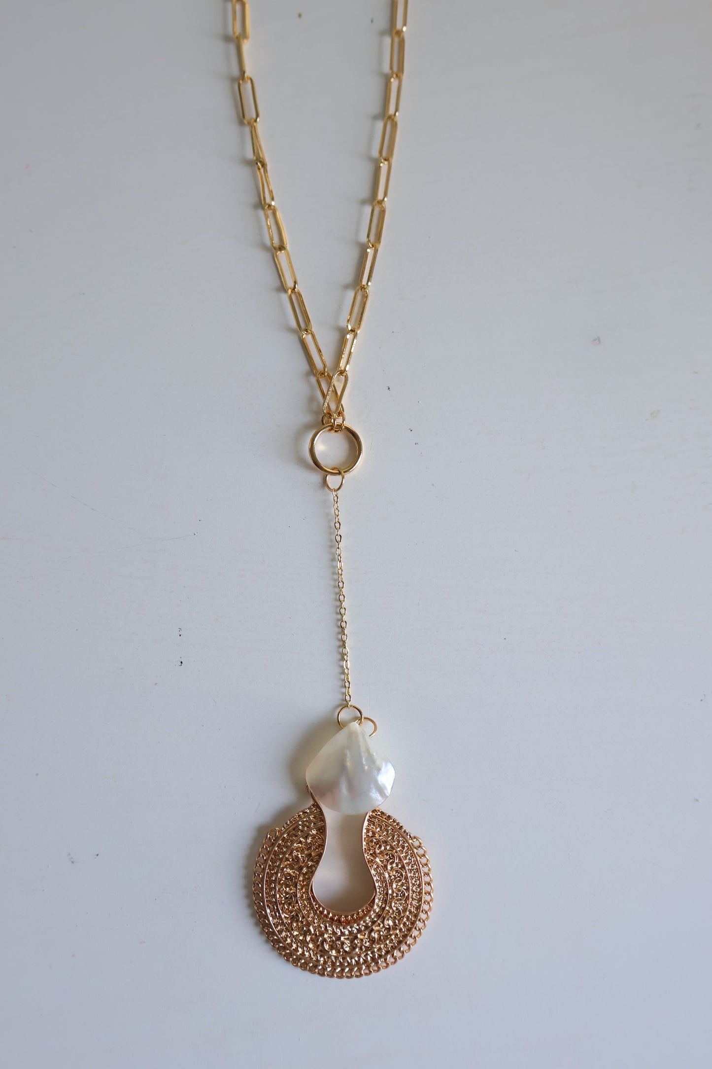 18K Gold Plated | Pearl Rattler Lariat Necklace
