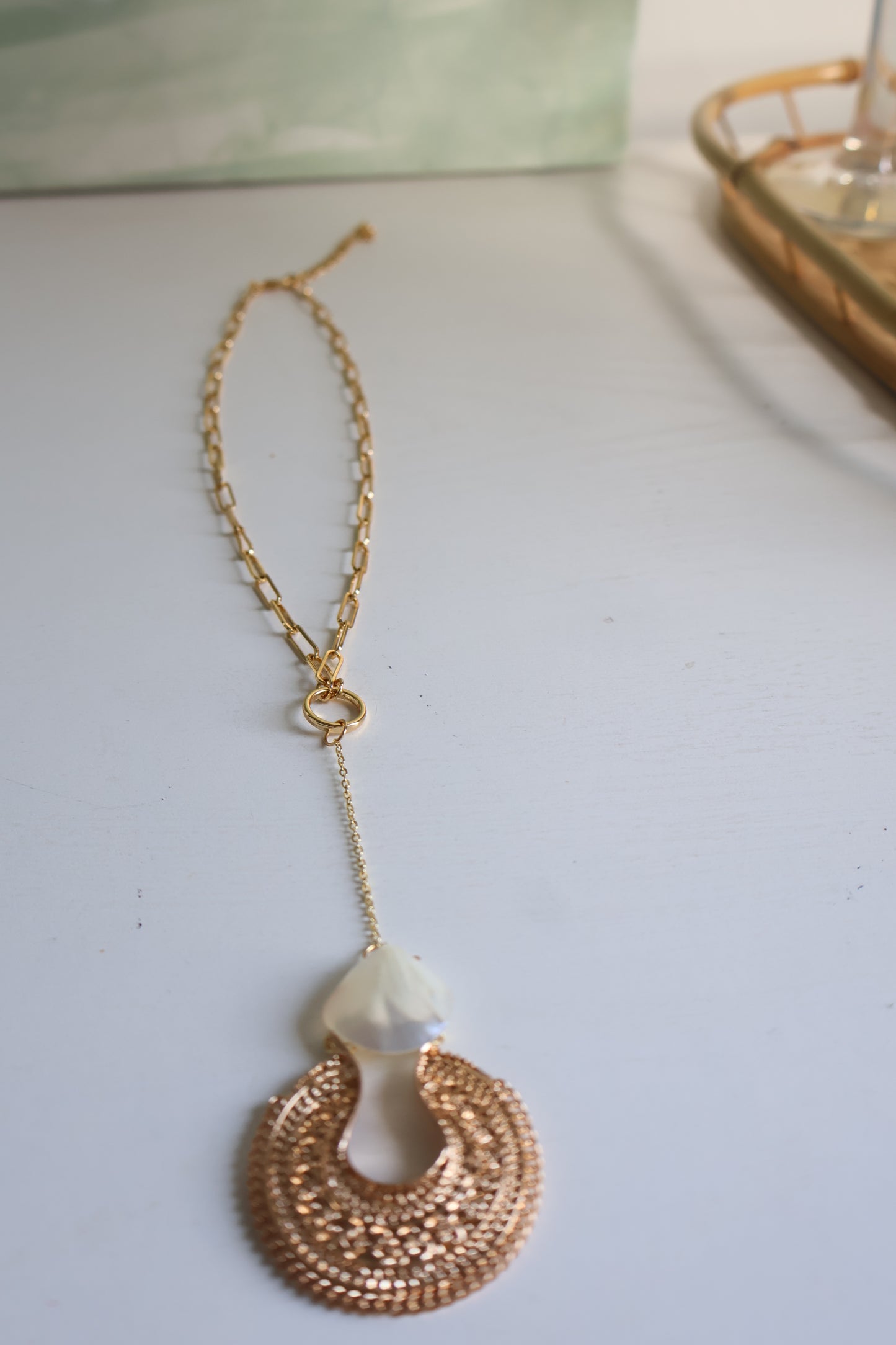 18K Gold Plated | Pearl Rattler Lariat Necklace