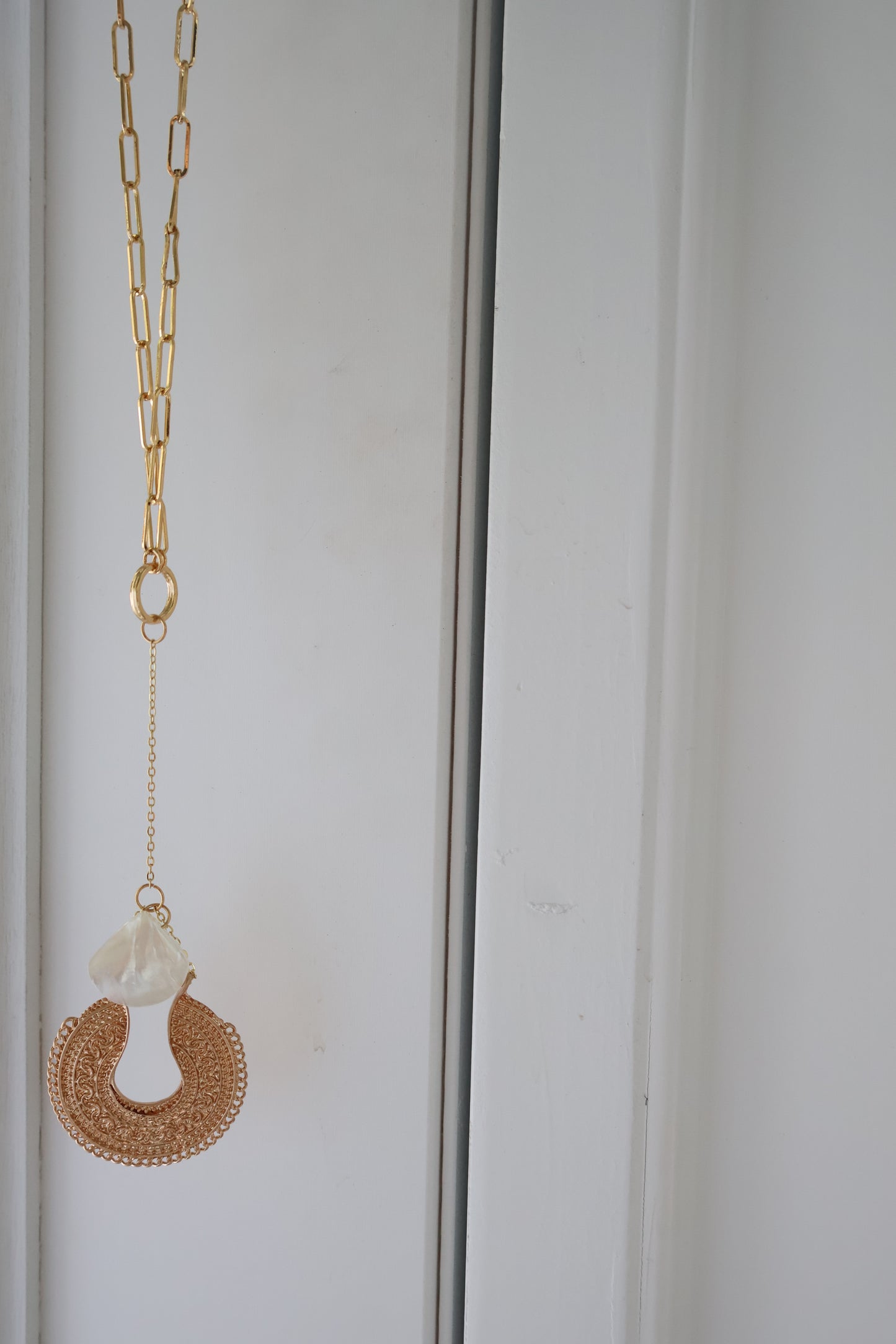 18K Gold Plated | Pearl Rattler Lariat Necklace