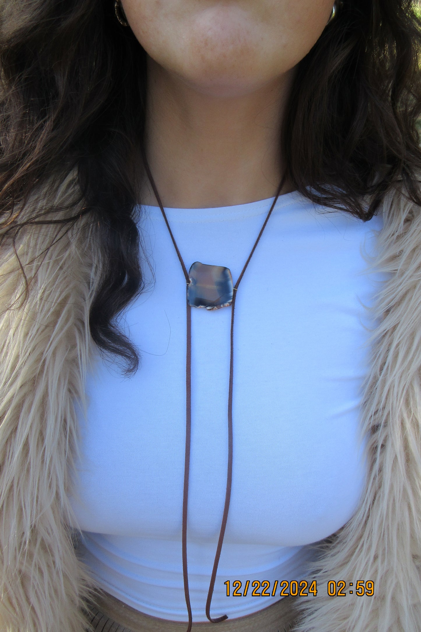 Stone and Hide Adjustable Leather Necklace