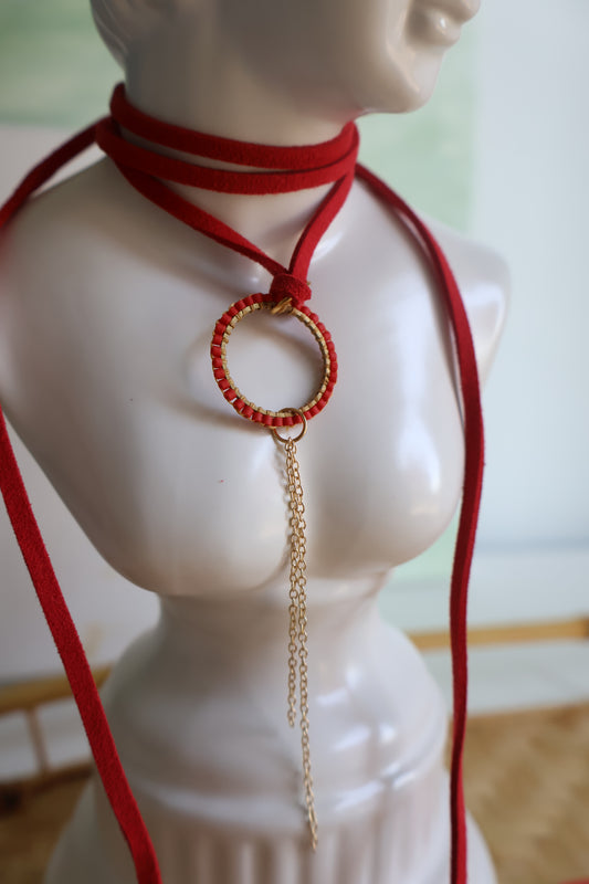 Red Eclipse Leather Wrap Necklace