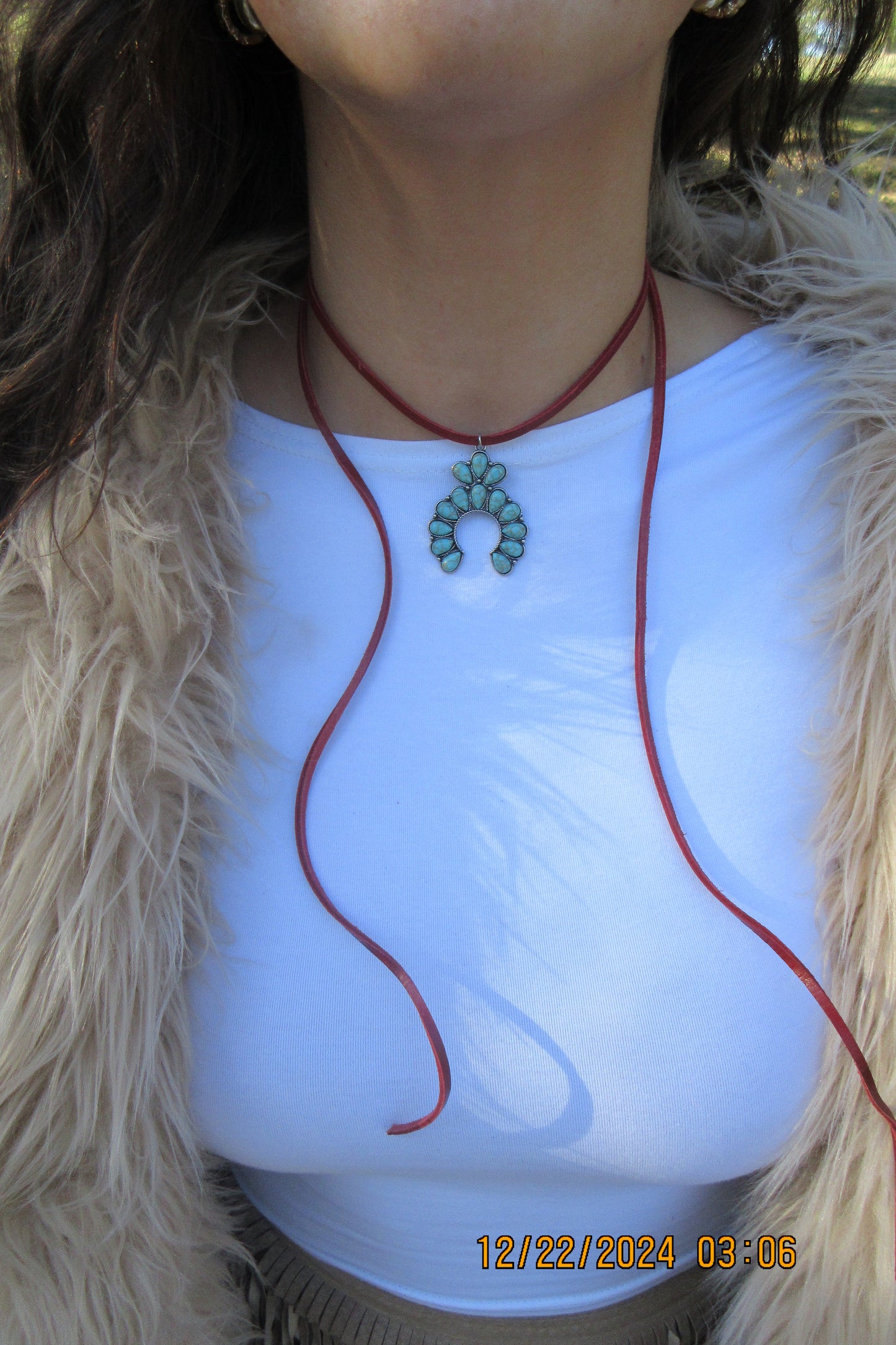 Turquoise Western Leather Necklace