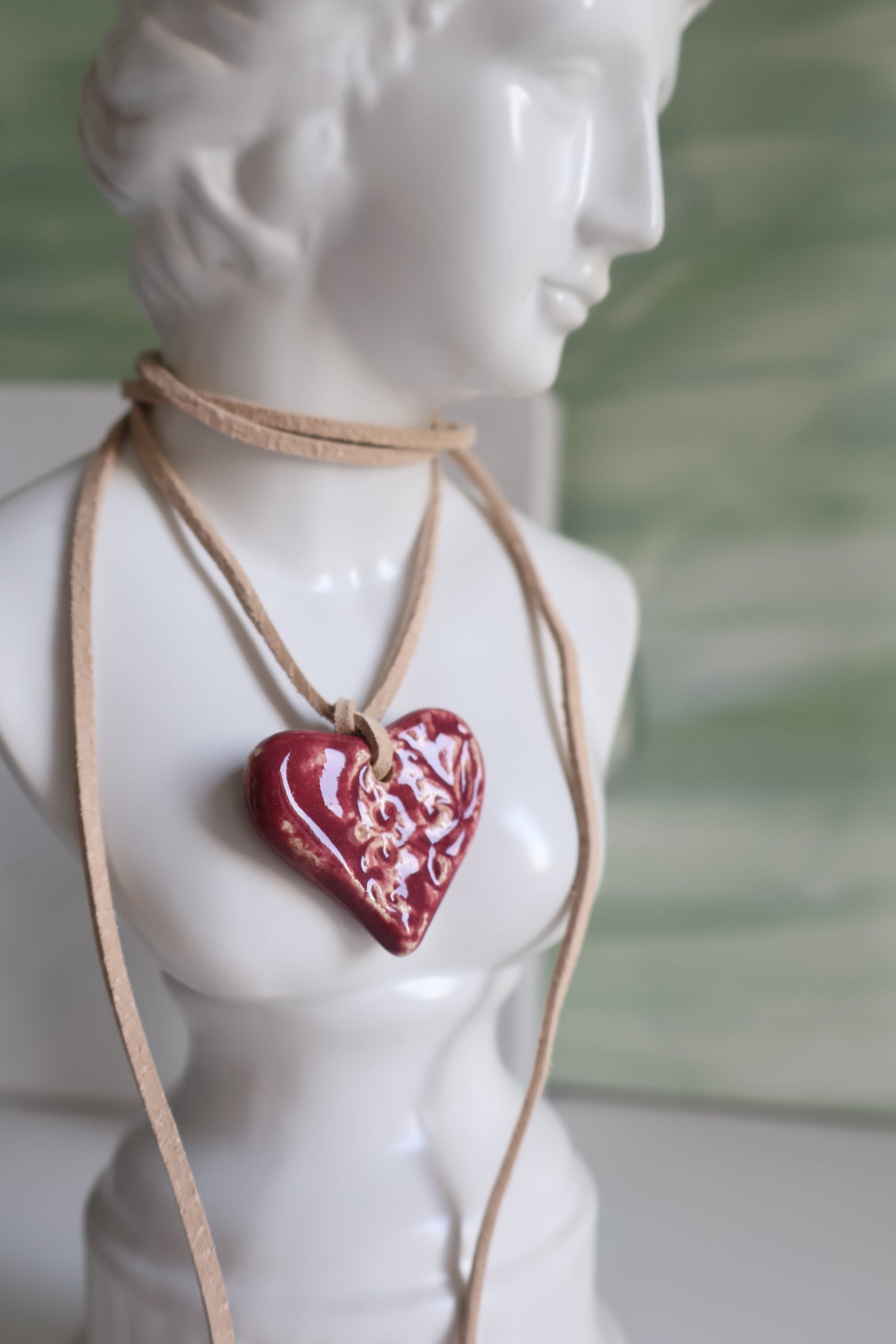 Crimson and Cream Heart Leather Wrap