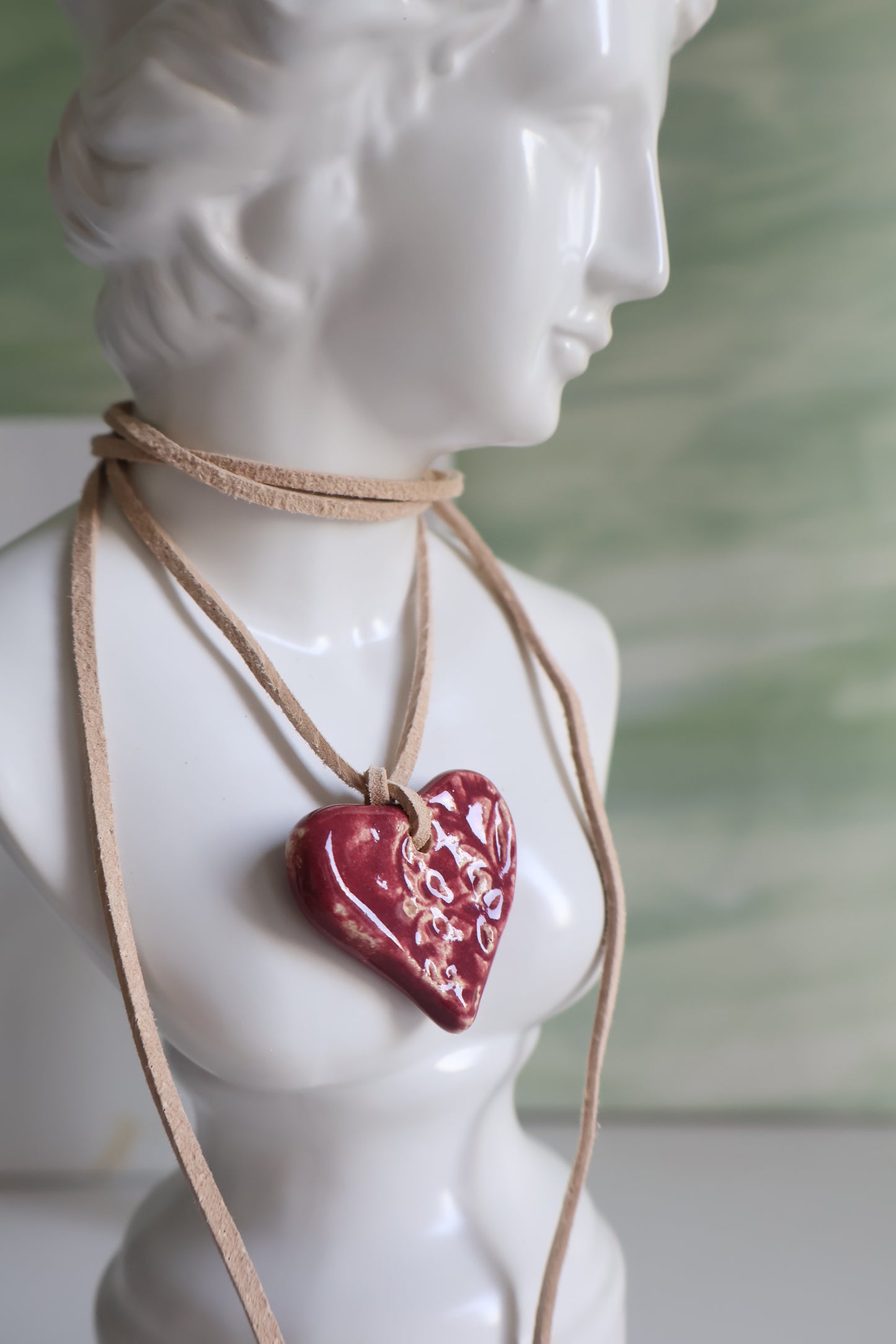 Crimson and Cream Heart Leather Wrap