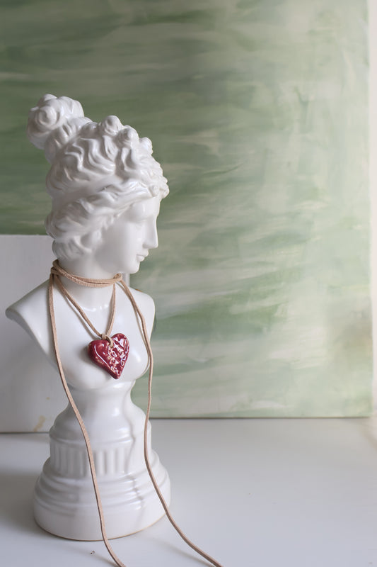 Crimson and Cream Heart Leather Wrap