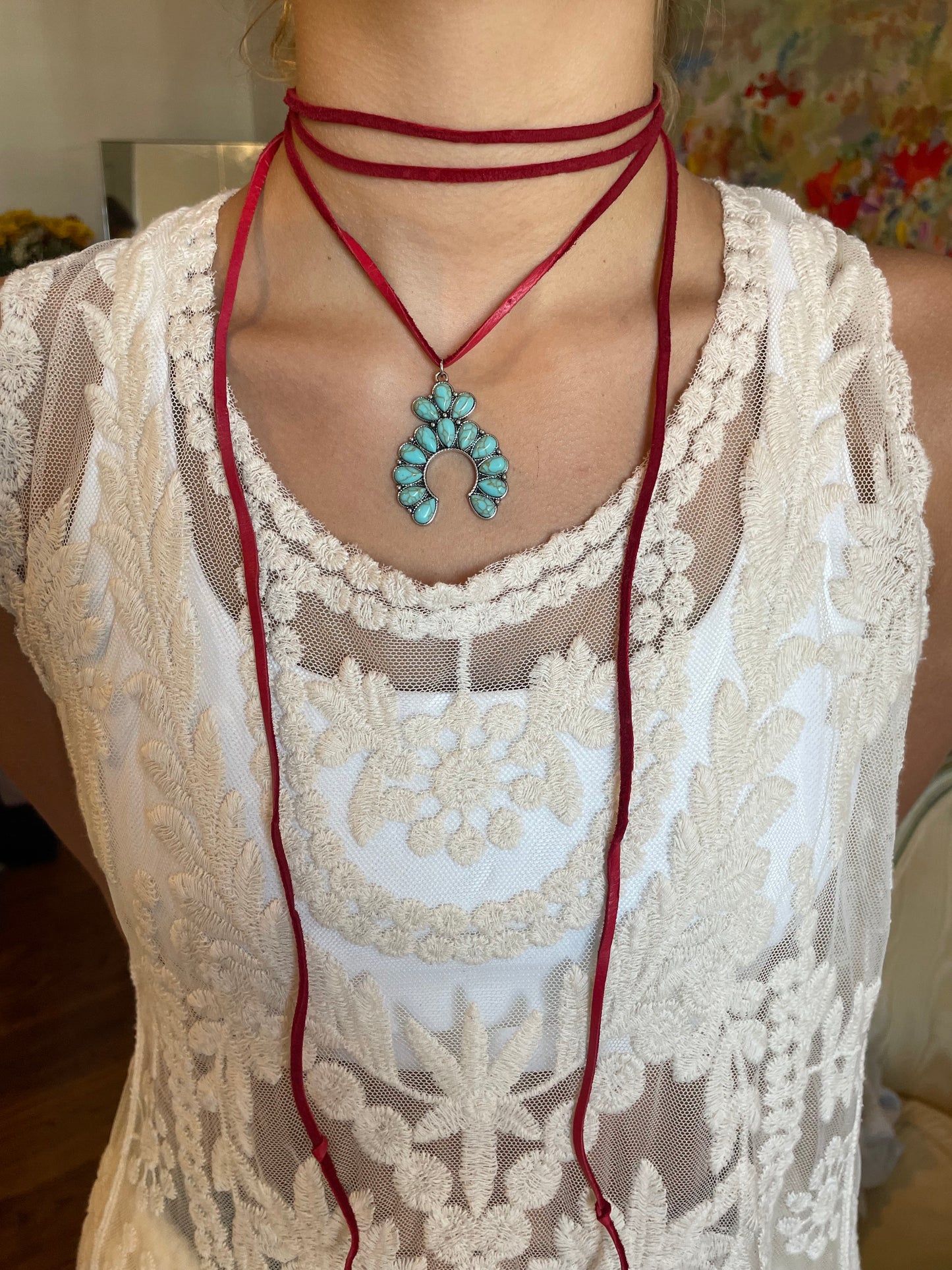 Turquoise Western Leather Necklace