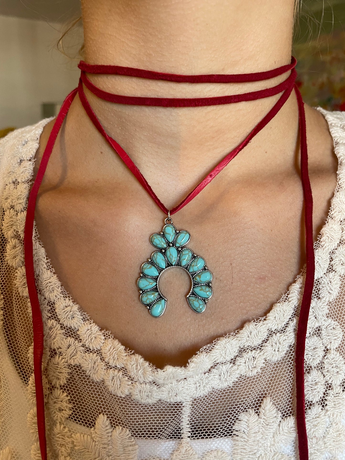 Turquoise Western Leather Necklace